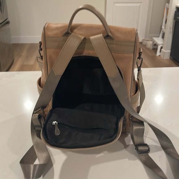 Fashionable Leather Backpack For Women Beige - Picture 3 of 3